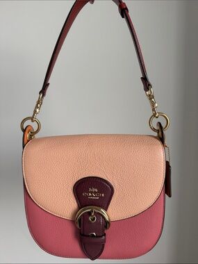 Coach outlet!!!! Colorblock Pebbled Leather Shoulder Bag in Blush, Pink and Wine